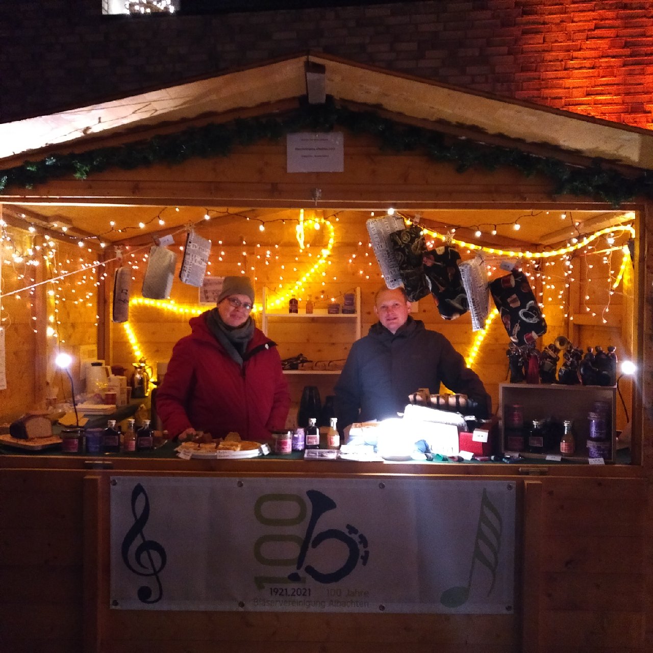 Der Stand der Bläservereinigung auf dem 2021er Weihnachtsmarkt in Albachten