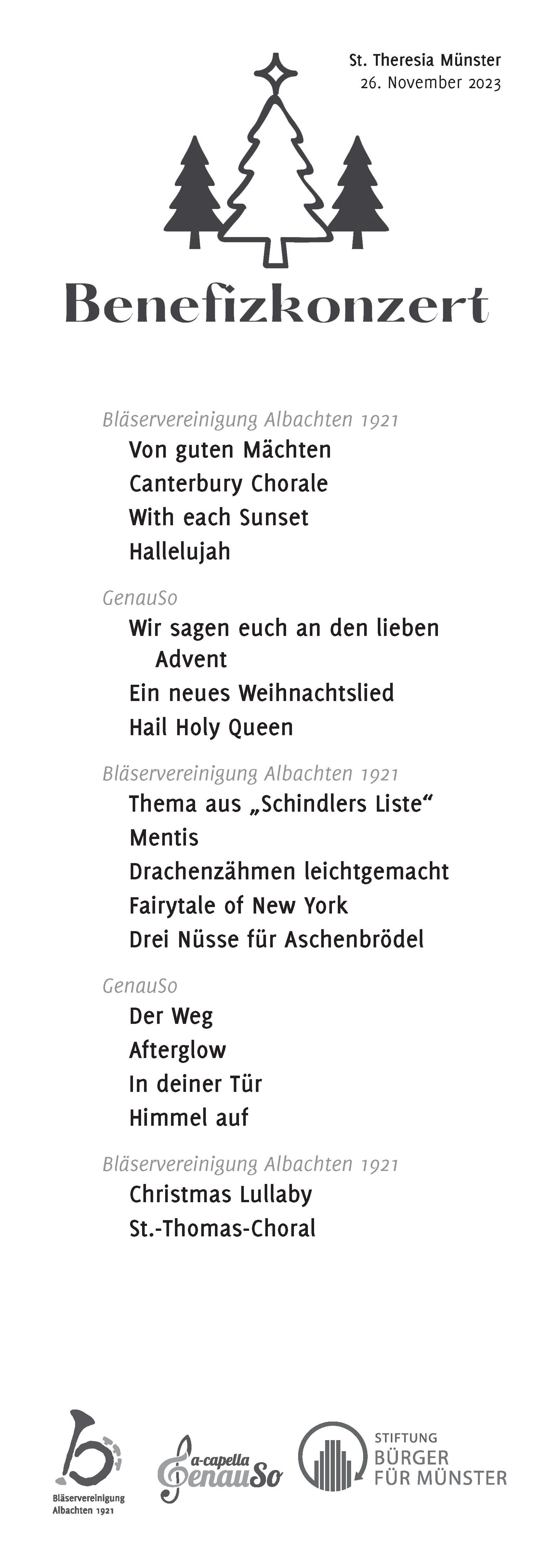 Programmzettel zum Konzert in St. Theresia 2023 – Vorderseite